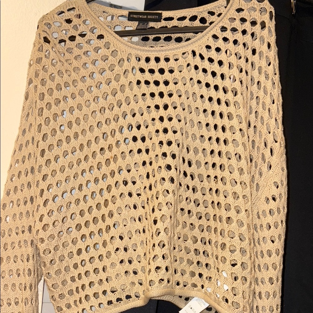 French Connection Beige Open-Knit Sweater
